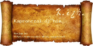 Kapronczai Áhim névjegykártya